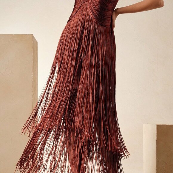 Redwood Elegant Women's Bohemian Fringe Maxi Dress - Picture 4 of 7